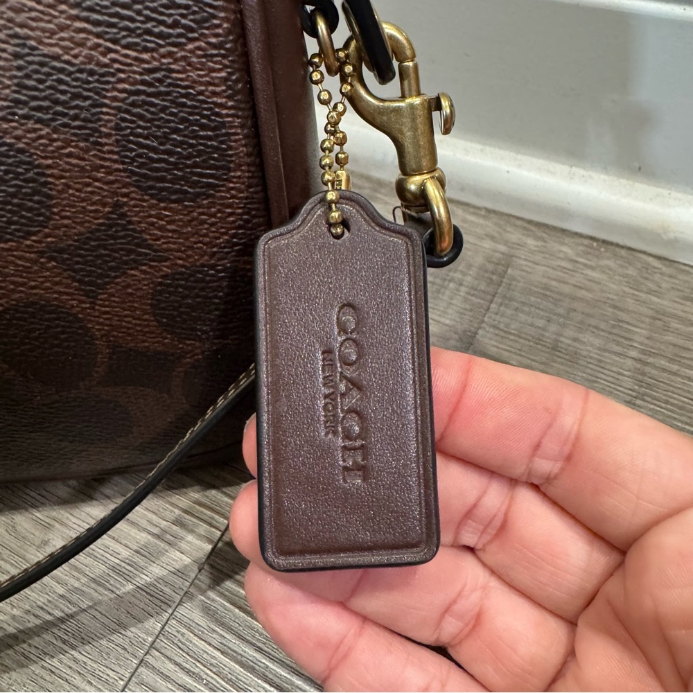 Coach Plaza Small Signature Canvas Slim Shoulder Bag in Brass/Maple - Picture 5 of 16